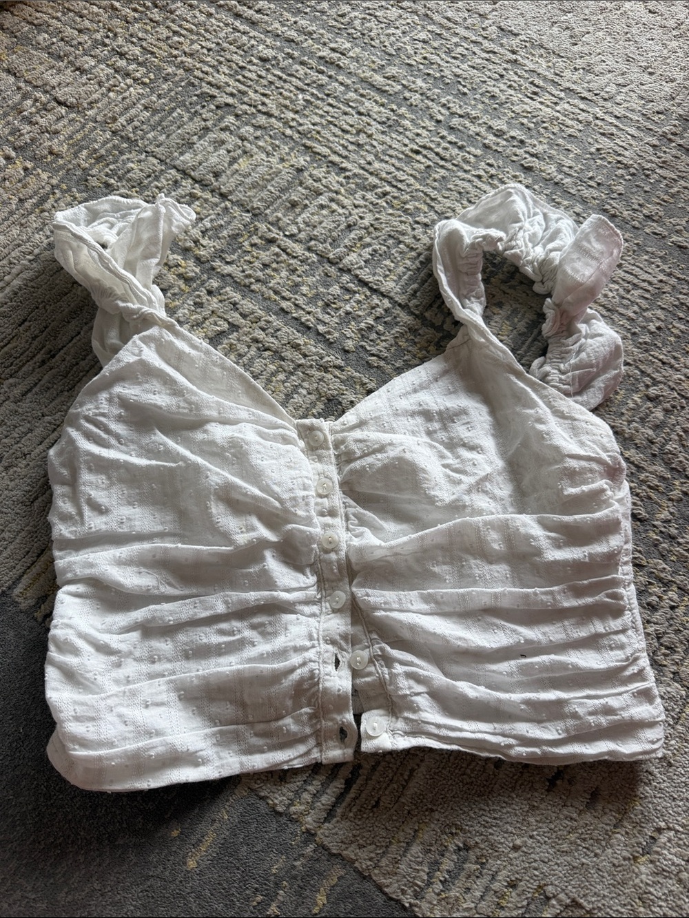 American Threads White Button-Front Ruched Crop Top